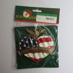 Kurt Alder GOD BLESS AMERICA Christmas Ornament Flag Heart With Eagle NEW